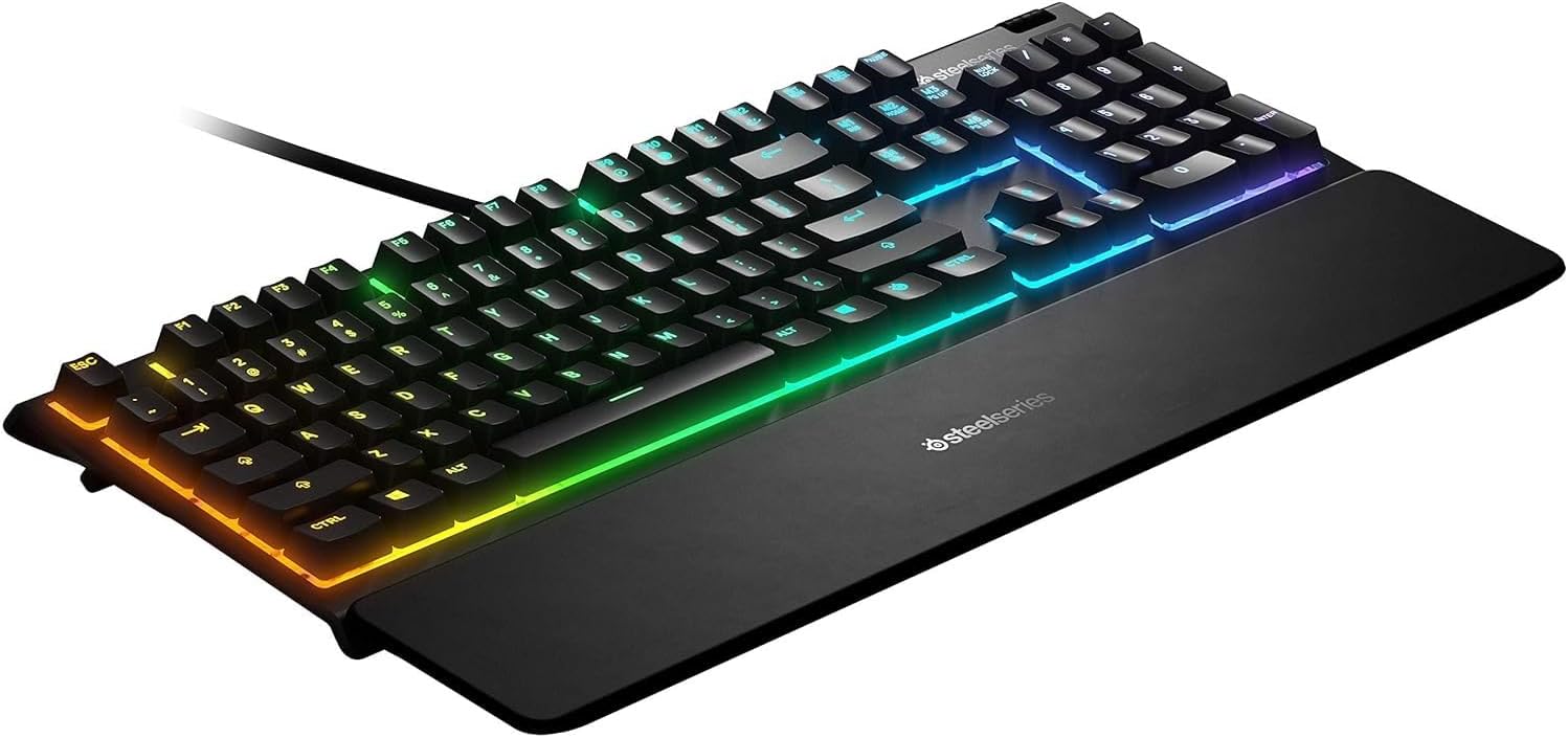 SteelSeries Apex 3 Water-Resistant Silent Wired Keyboard with RGB Lighting, Black