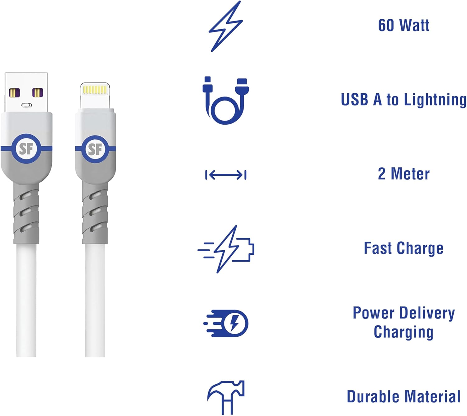 Superfly Lighting Fast Charge Cable for iPhone | 60W Extra-Length 2m Charge Cable | Premium Series